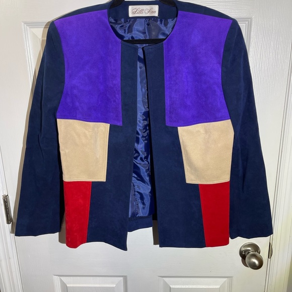 Lilli Ann Ultra Suede Blazer Color Block Vintage Made in the USA Approx Sz M - Picture 3 of 14